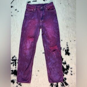 H&M Women’s Distressed Purple Baggy Mid Rise Jeans Size 26